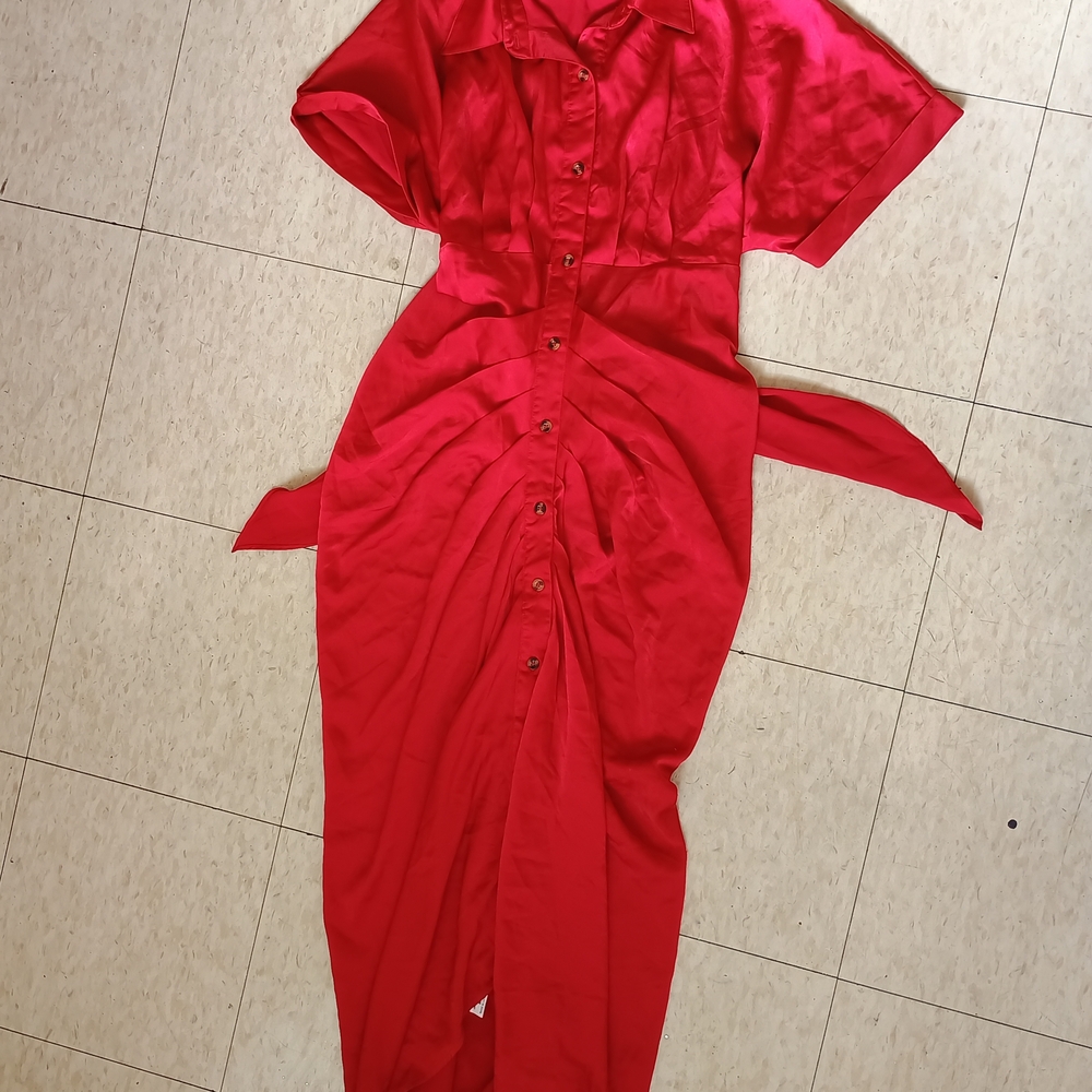 HOT Cherry red button down collared hourglass shirt dress Sz M, Jessica Rabbit